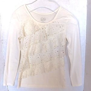 Justice Girls 10 Ruffled, Lace & Sequined Long-Sleeve Top